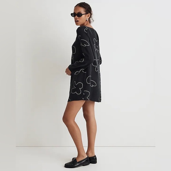 NWT MADEWELL Floral Dress Womens XXS Mini Shift NEW Black Print Bell Sleeves - Picture 3 of 6